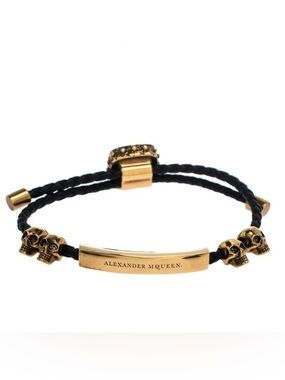 Alexander McQueen Black & Gold Signature Skull Cord Bracelet